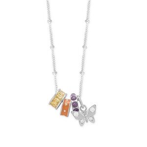 Beaming Butterfly! 18" Sterling Silver & Rhodium Plated Amethyst Charm Necklace